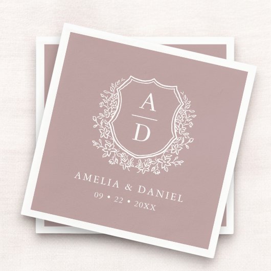 Floral Mauve Crest Wedding Monogram Servet