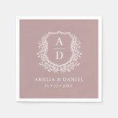 Floral Mauve Crest Wedding Monogram Servet (Voorkant)