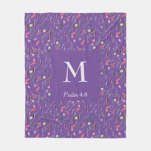 FLORAL Mauve Lila | MONOGRAM | CHRISTELIJK Fleece Deken (Voorkant)