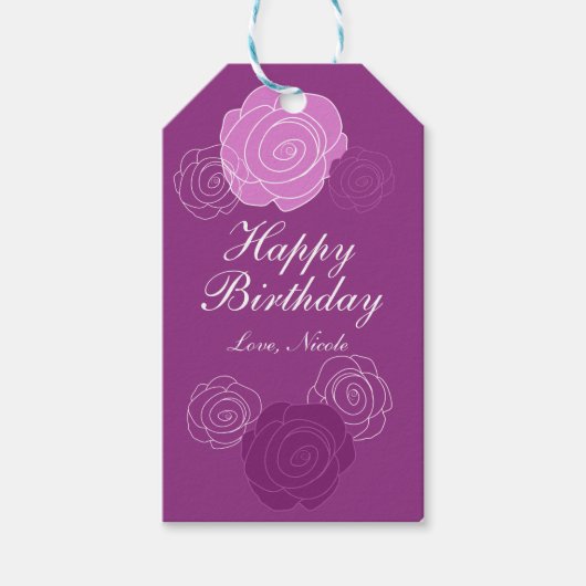 Floral Mauve Paars Roos Birthday Party Gift Label Cadeaulabel (Voorkant)
