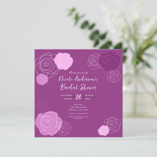 Floral Mauve Paarse Bridal Shower Invitations Kaart (Staand voorkant)
