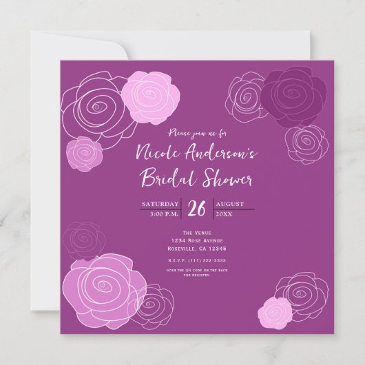 Floral Mauve Paarse Bridal Shower Invitations Kaart (Voorkant)
