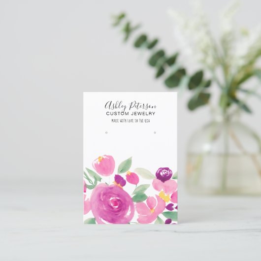 Floral mauve paarse waterverf oorscherm visitekaartje (Staand voorkant)
