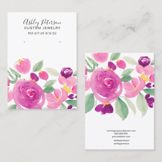Floral mauve paarse waterverf oorscherm visitekaartje (Voorkant / Achterkant)