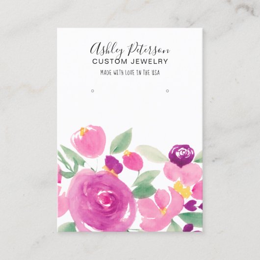 Floral mauve paarse waterverf oorscherm visitekaartje (Voorkant)