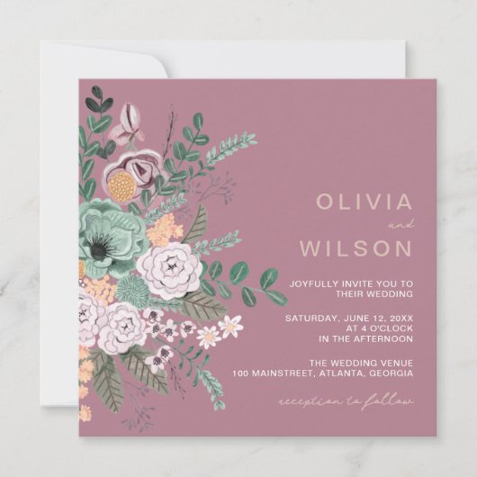 Floral Mauve Summer Eucalyptus Boho Wedding Kaart (Voorkant)