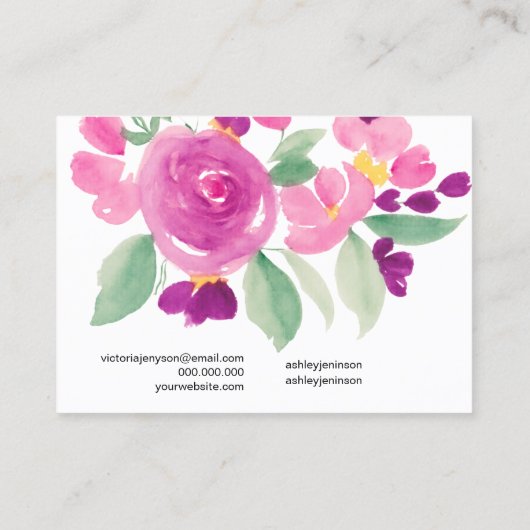 Floral mauve waterverf haarklem barrette display visitekaartje (Achterkant)