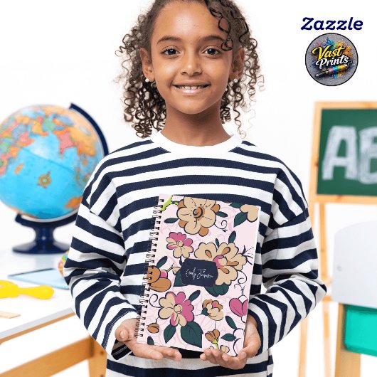 Floral Meadow Cream Pink Botanical Custom Name Notitieboek