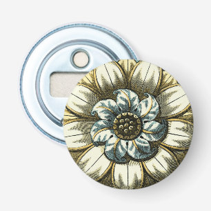 Floral Medallion op lichtblauwe achtergrond Button Flesopener