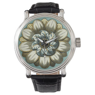  Floral Medallion op lichtblauwe achtergrond Horloge