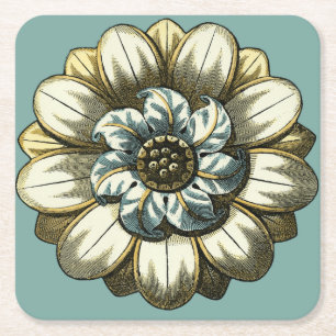  Floral Medallion op lichtblauwe achtergrond Kartonnen Onderzetters