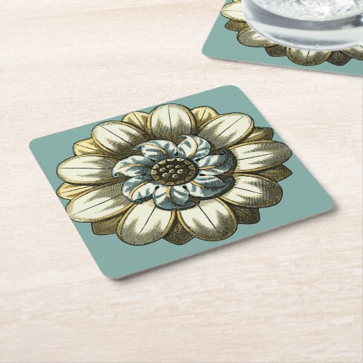  Floral Medallion op lichtblauwe achtergrond Kartonnen Onderzetters (Schuin)