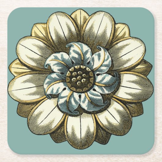  Floral Medallion op lichtblauwe achtergrond Kartonnen Onderzetters (Voorkant)