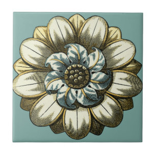  Floral Medallion op lichtblauwe achtergrond Tegeltje