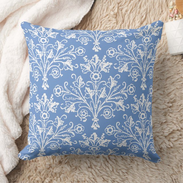  Floral Medallion White Cornflower Blue Kussen (Deken)