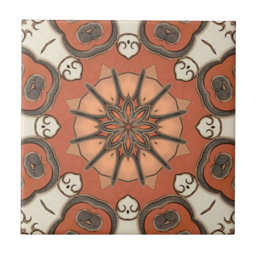 Floral mediterrane Abstracte geometrische Tegel Tegeltje (Voorkant)