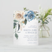 Floral meer | Dusty Blue Denim Cream Wedding Kaart (Staand voorkant)