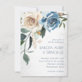 Floral meer | Dusty Blue Denim Cream Wedding Kaart (Voorkant)