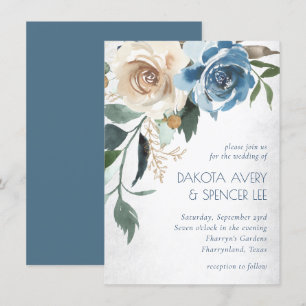 Floral meer Dusty Blue Denim Cream Wedding Kaart