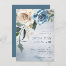 Floral meer | Dusty Blue en Off White Wedding Kaart
