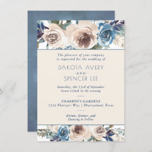 Floral meer   Muted Blue en Cream Garland Wedding Kaart