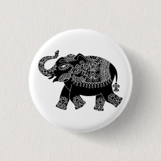 Floral Mehedi Elephant Pin Button (Voorkant)