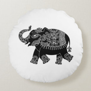 Floral Mehedi Elephant Rond Kussen