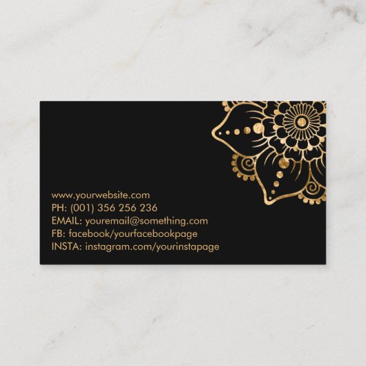 Floral Mehndi Golden Ornament Visitekaartje (Achterkant)