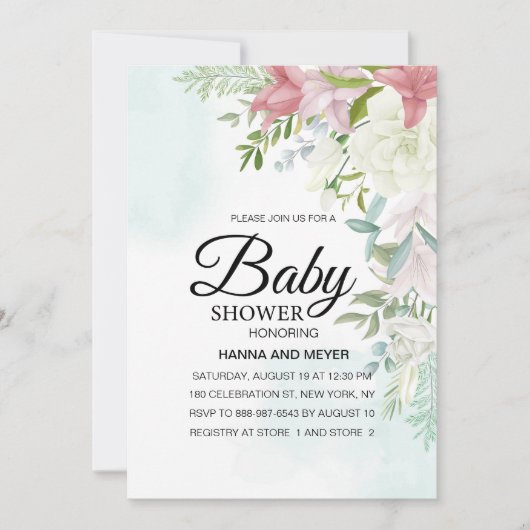 Floral Meisje Baby shower Uitnodiging (Voorkant)