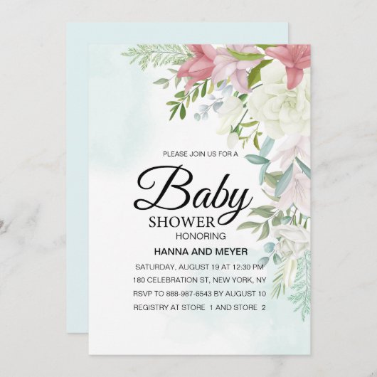 Floral Meisje Baby shower Uitnodiging (Voorkant / Achterkant)