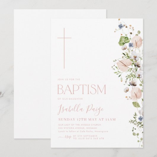 Floral meisjes doop doop doop kaart (Voorkant / Achterkant)