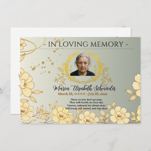 Floral Memorial Card - Sympathy keepsake  Bedankkaart (Voorkant / Achterkant)