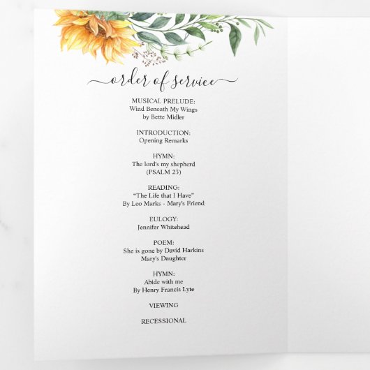 Floral Memorial Funeral Waterverf Drieluik Programma (Binnenzijde eerst)