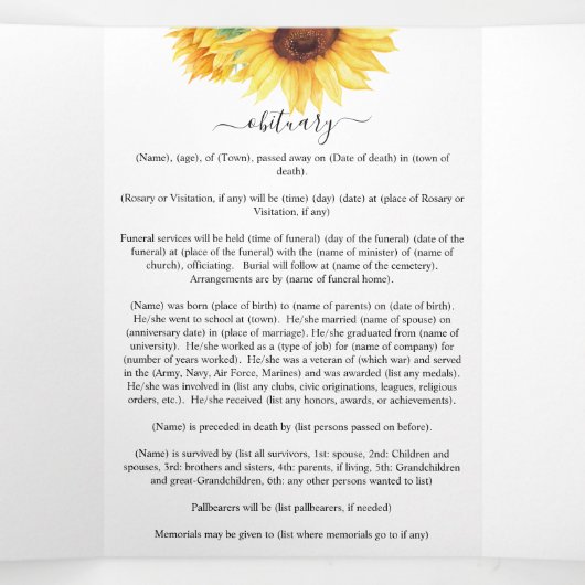 Floral Memorial Funeral Waterverf Drieluik Programma (Binnenkant midden)