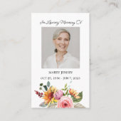 Floral Memorial Photo Funeral Prayer Card Visitekaartje (Voorkant)