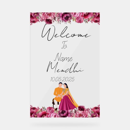 Floral Mendhi acryl teken Acryl Bord (Voorkant)