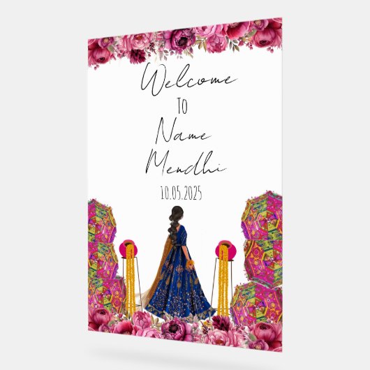 Floral Mendhi sign Acryl Bord (Hoek)