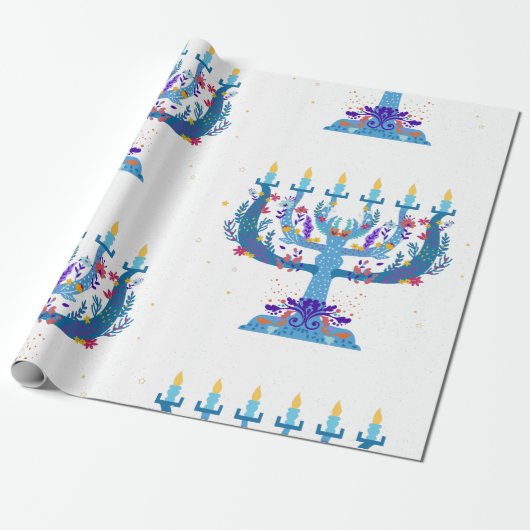 floral menorah hanukkah cadeaupapier (Uitgerold)