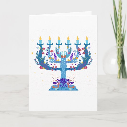 floral menorah hanukkah feestdagen kaart (Voorkant)