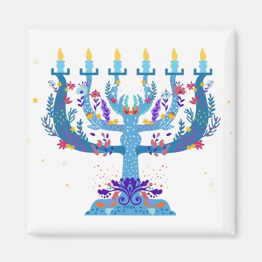 floral menorah hanukkah magneet (Voorkant)