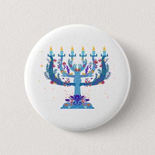 floral menorah hanukkah ronde button 5,7 cm (Voorkant)