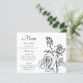 Floral Menu Black White Rozen Flowers Weddenschap (Staand voorkant)