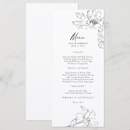 Floral menu Elegant hand-Drawn Potcil (Voorkant / Achterkant)