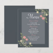 Floral Menu Gray & Pink Flowers Grey Wedding Party (Voorkant / Achterkant)