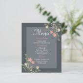 Floral Menu Gray & Pink Flowers Grey Wedding Party (Staand voorkant)