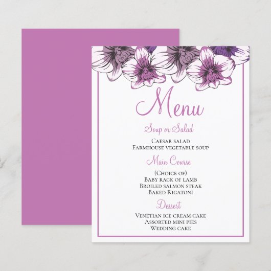 Floral Menu Paars Orchid Flowers Weddenschap (Voorkant / Achterkant)