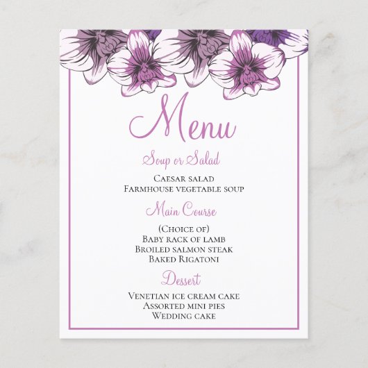 Floral Menu Paars Orchid Flowers Weddenschap (Voorkant)