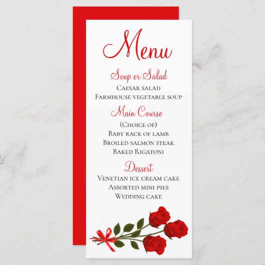 Floral Menu Red Rose Flower Wedding (Voorkant / Achterkant)