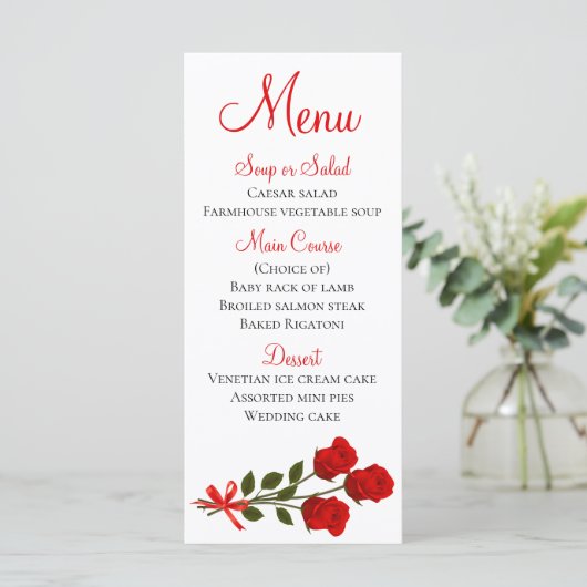 Floral Menu Red Rose Flower Wedding (Staand voorkant)