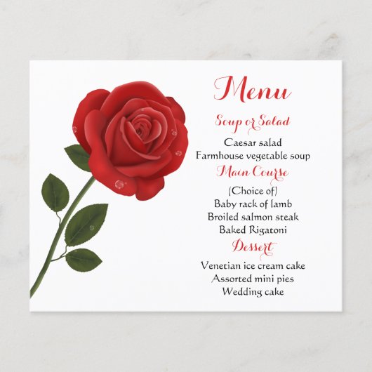 Floral Menu Red Rose Flower Wedding (Voorkant)